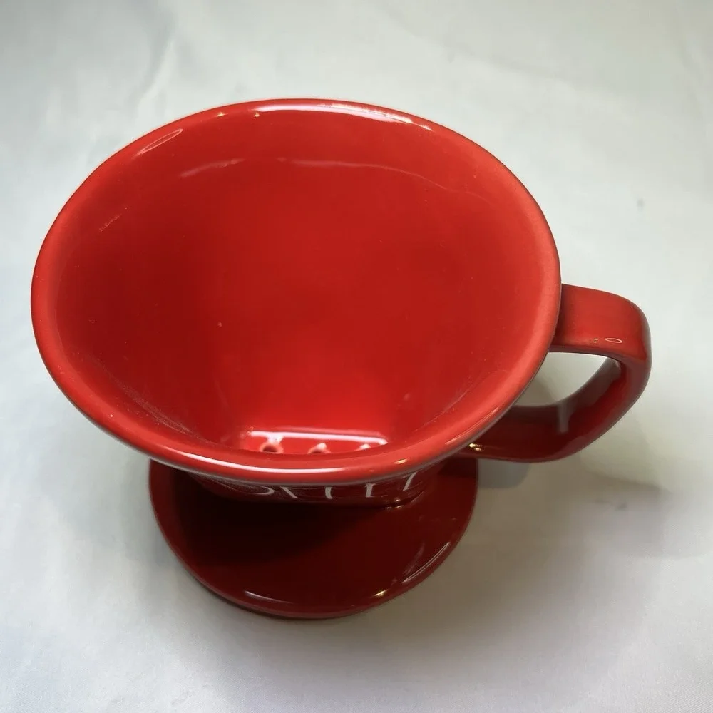 RAE DUNN COFFEE Ceramic Pour Over Drip Cone Coffee‎ Cream Red Artisian Kitchen